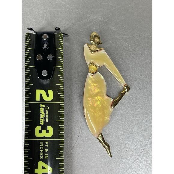 Vintage Park Lane Brooch Pearlized Lucite 3.5in Deco Style Retro Dancer Gold - Picture 5 of 5